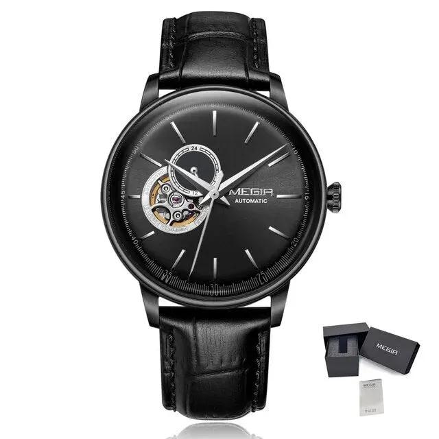 MEGIR Automatic Men's Watch Mechanical Movement Leather Strap Luxury Business Watches 5ATM Waterproof Big Dial Clock Wristwatch 62057 by MEGIR WATCH GROUP