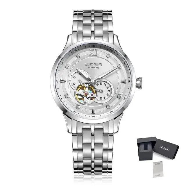 MEGIR Luxury Men Watches Stainless Steel Automatic Mechanical Watch Sapphire Steel Case Business WristWatch Montre Homme 62053 by MEGIR WATCH GROUP