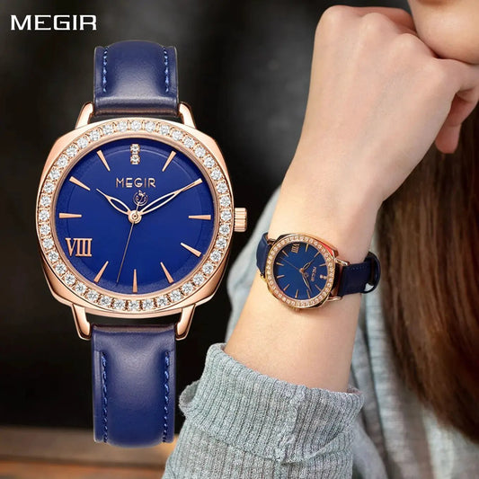 MEGIR Fashion Women Watch Luxury Diamond Leather Ladies Bracelet Watch Female Quartz Wristwatches Dress Clock Relogio Feminino 7029 by MEGIR WATCH GROUP
