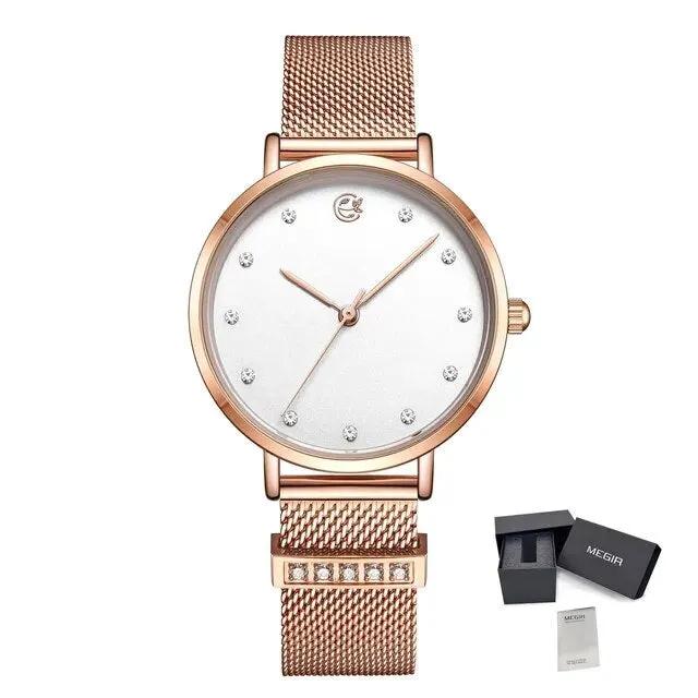 MEGIR Fashion Women Watches Top Brand Luxury Ladies Dress Clock Steel Bracelet Clock Female Quartz Wristwatch Relogio Feminino 7022 by MEGIR WATCH GROUP