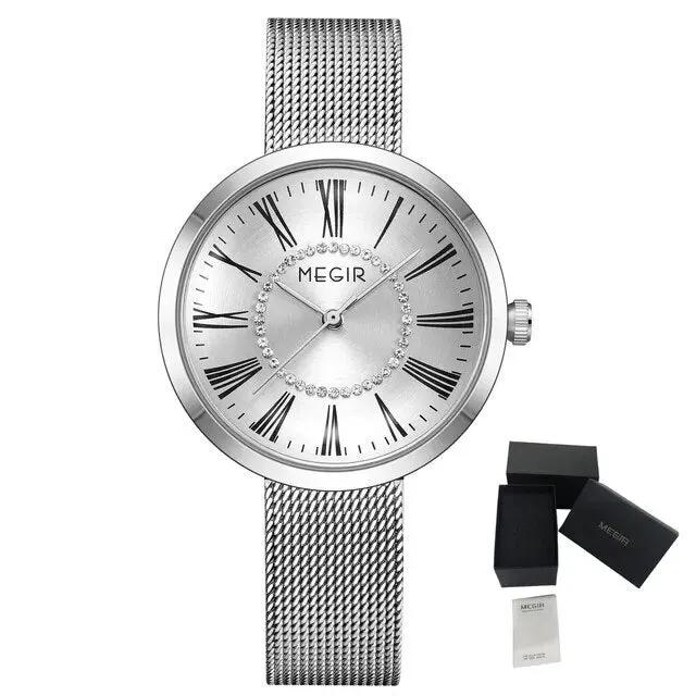 MEGIR Luxury Women Watches Fashion Quartz Watch Ladies Clock Stainless Steel Waterproof Female Watch Relogio Feminino 7014 by MEGIR WATCH GROUP