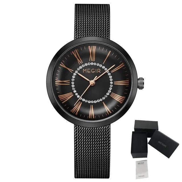 MEGIR Luxury Women Watches Fashion Quartz Watch Ladies Clock Stainless Steel Waterproof Female Watch Relogio Feminino 7014 by MEGIR WATCH GROUP