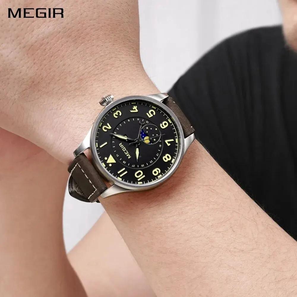 MEGIR Fashion Sport Quartz Watches Men Luxury Leather Business Casual Wristwatches Waterproof Date Clcok Moon Phase Reloj Hombre 4193 by MEGIR WATCH GROUP