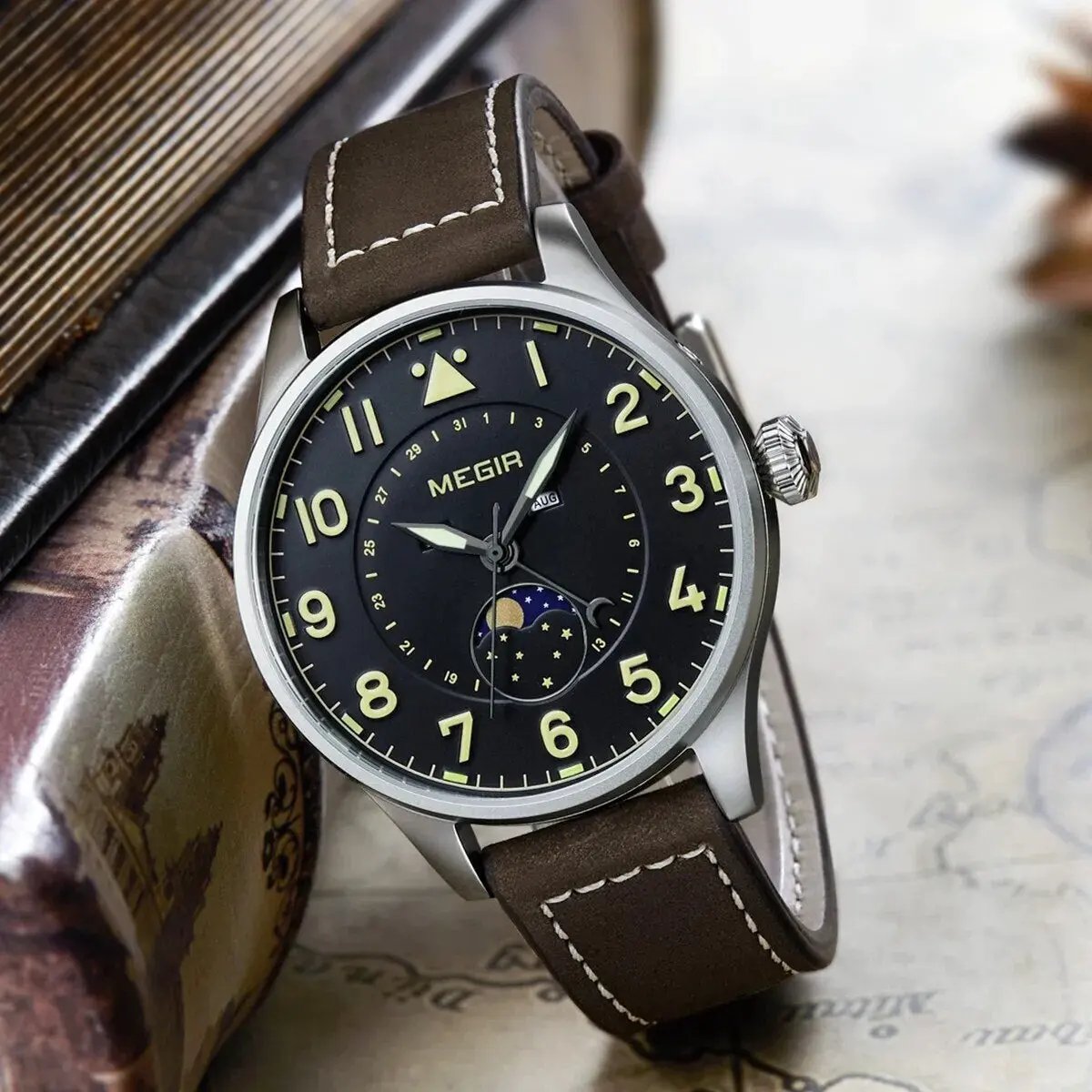 MEGIR Fashion Sport Quartz Watches Men Luxury Leather Business Casual Wristwatches Waterproof Date Clcok Moon Phase Reloj Hombre 4193 by MEGIR WATCH GROUP