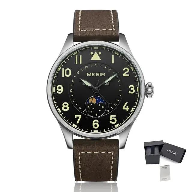 MEGIR Fashion Sport Quartz Watches Men Luxury Leather Business Casual Wristwatches Waterproof Date Clcok Moon Phase Reloj Hombre 4193 by MEGIR WATCH GROUP