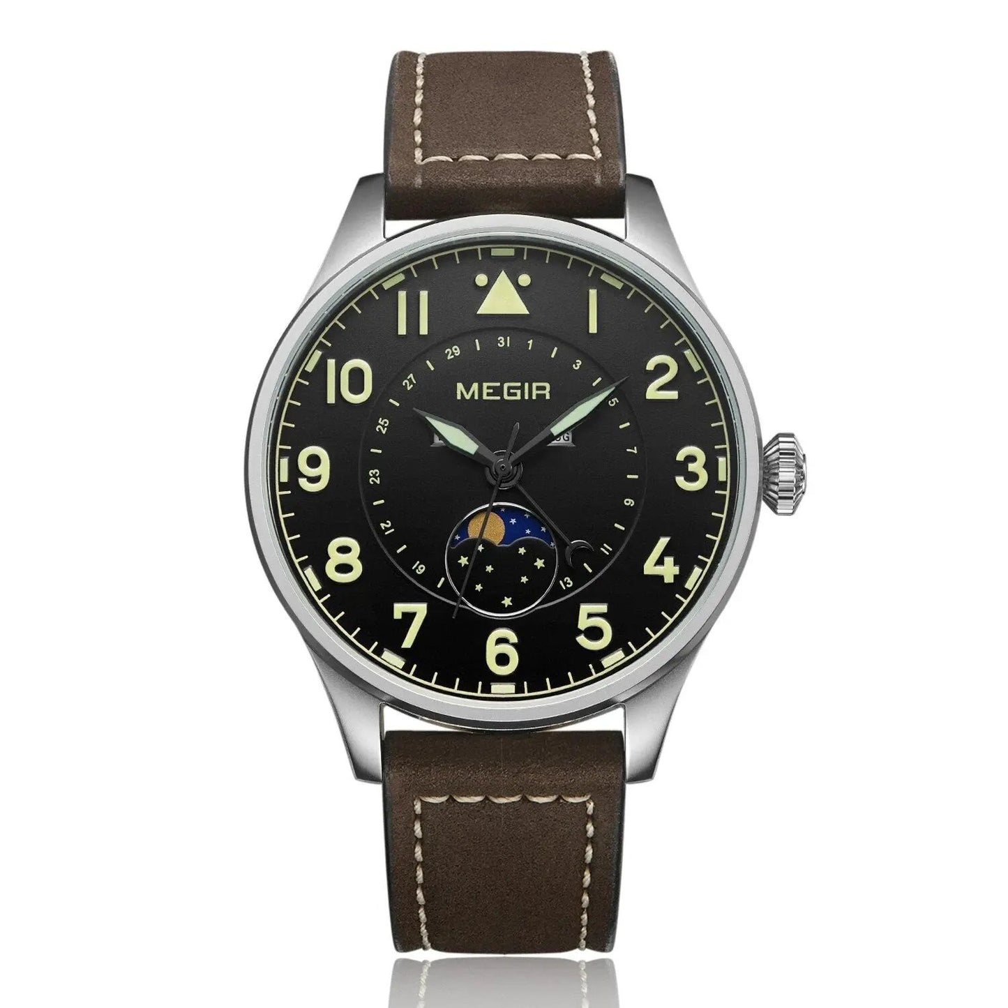 MEGIR Fashion Sport Quartz Watches Men Luxury Leather Business Casual Wristwatches Waterproof Date Clcok Moon Phase Reloj Hombre 4193 by MEGIR WATCH GROUP