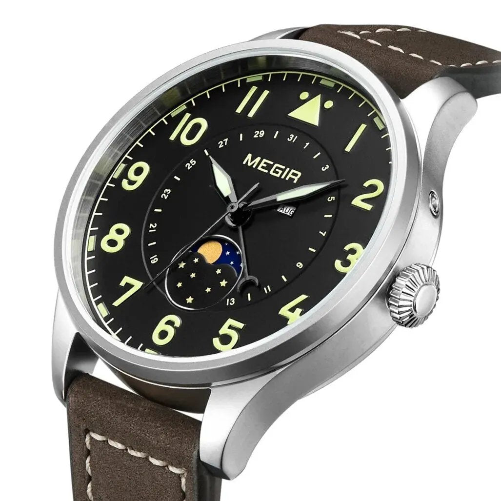 MEGIR Fashion Sport Quartz Watches Men Luxury Leather Business Casual Wristwatches Waterproof Date Clcok Moon Phase Reloj Hombre 4193 by MEGIR WATCH GROUP