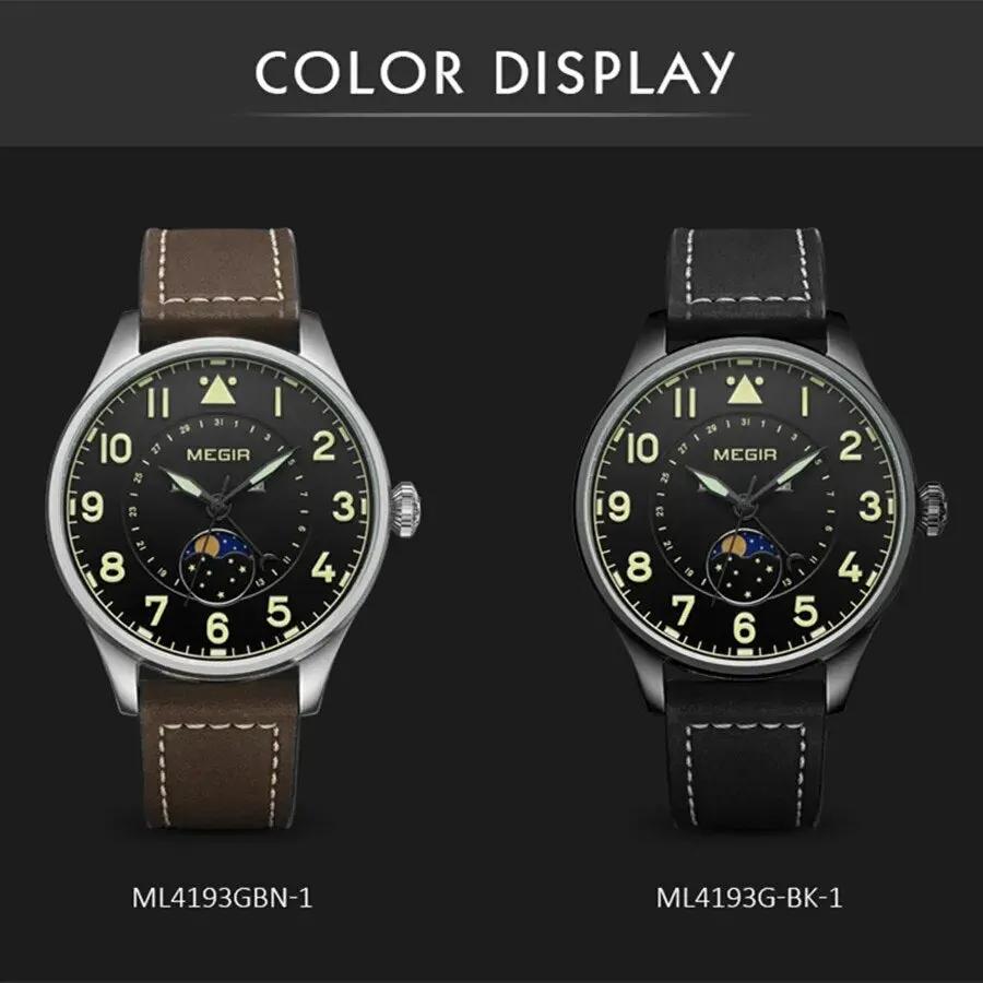 MEGIR Fashion Sport Quartz Watches Men Luxury Leather Business Casual Wristwatches Waterproof Date Clcok Moon Phase Reloj Hombre 4193 by MEGIR WATCH GROUP
