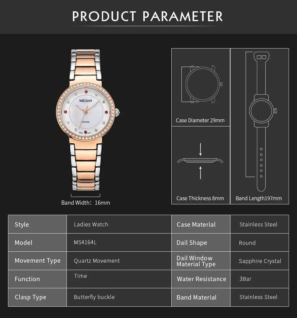 MEGIR Fashion Stainless Steel Women Bracelet Quartz Watches Elegant Business Ladies Clock Female Sport Wristwatch Reloj Mujer 4164 by MEGIR WATCH GROUP