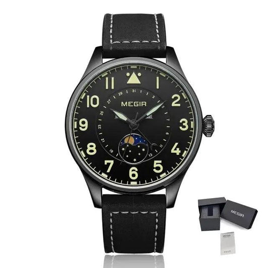MEGIR Fashion Sport Quartz Watches Men Luxury Leather Business Casual Wristwatches Waterproof Date Clcok Moon Phase Reloj Hombre 4193 by MEGIR WATCH GROUP