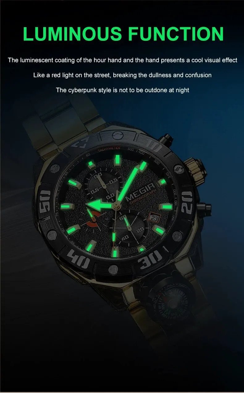 MEGIR Watch Top Brand Luxury Business Quartz Watches Chronograph Stainless Steel Calendar Luminous Clock WristWatch Montre Homme 2219 by MEGIR WATCH GROUP