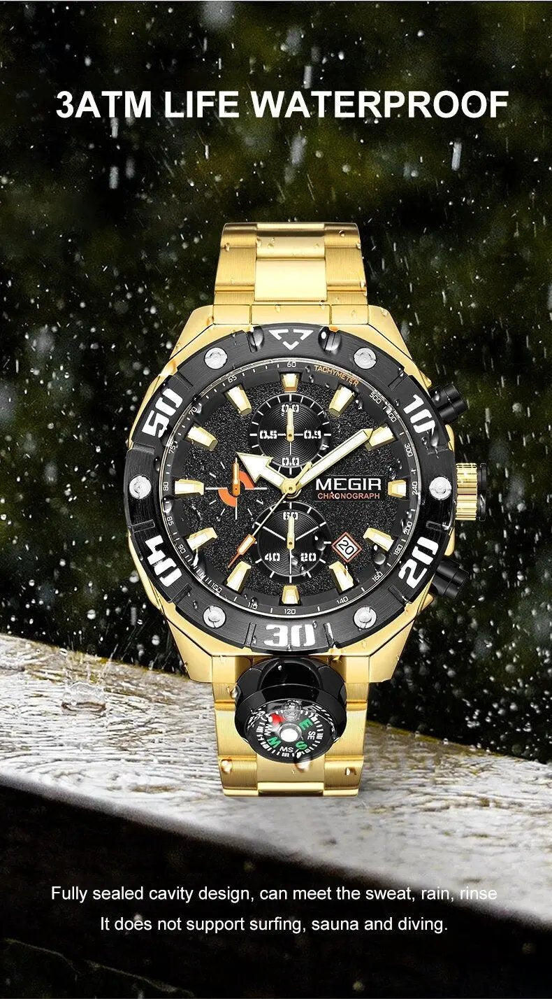 MEGIR Watch Top Brand Luxury Business Quartz Watches Chronograph Stainless Steel Calendar Luminous Clock WristWatch Montre Homme 2219 by MEGIR WATCH GROUP