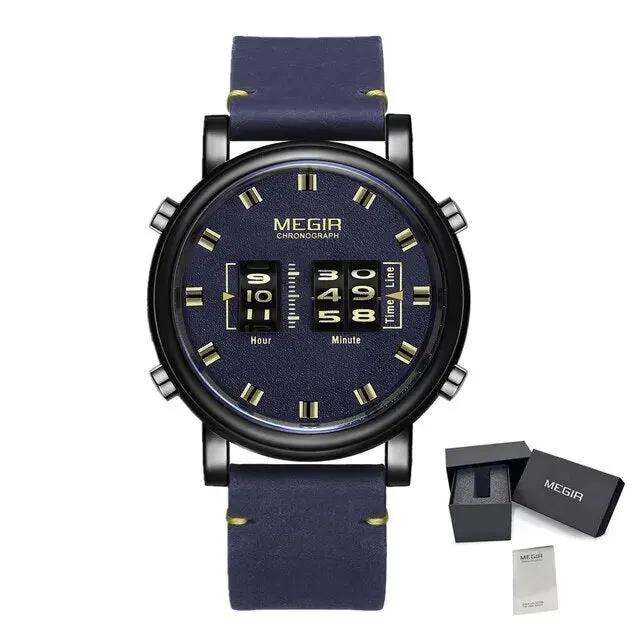 MEGIR Roller Pointer Watches for Men Fashion Luxury Military Sport Watch Leather Strap Quartz Wristwatch Clock Relogio Mascilino 2137 by MEGIR WATCH GROUP