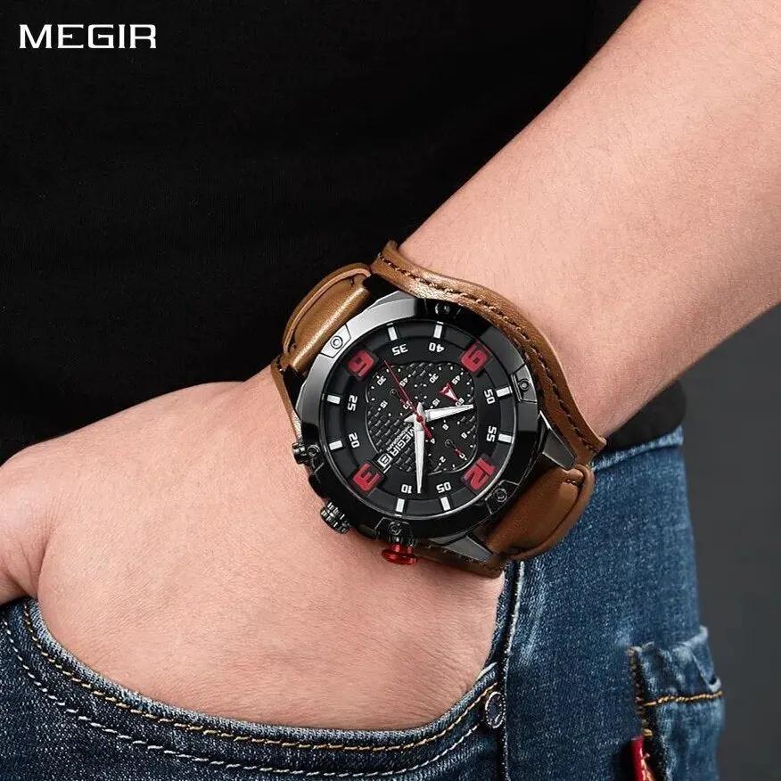 MEGIR Large Dial Watches for Men Luxury Brand Sports Chronograph Clock Waterproof Luminous Hands Quartz Wristwatch Reloj Hombre 2099 by MEGIR WATCH GROUP
