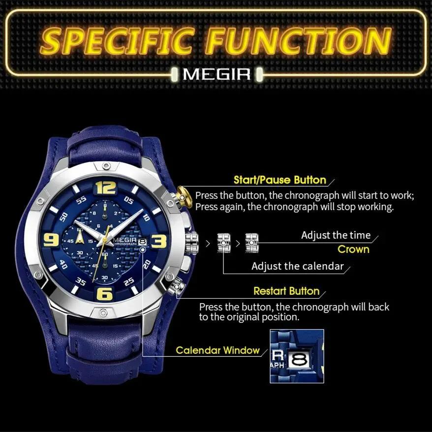 MEGIR Large Dial Watches for Men Luxury Brand Sports Chronograph Clock Waterproof Luminous Hands Quartz Wristwatch Reloj Hombre 2099 by MEGIR WATCH GROUP