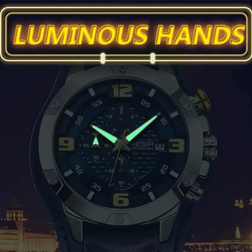 MEGIR Large Dial Watches for Men Luxury Brand Sports Chronograph Clock Waterproof Luminous Hands Quartz Wristwatch Reloj Hombre 2099 by MEGIR WATCH GROUP
