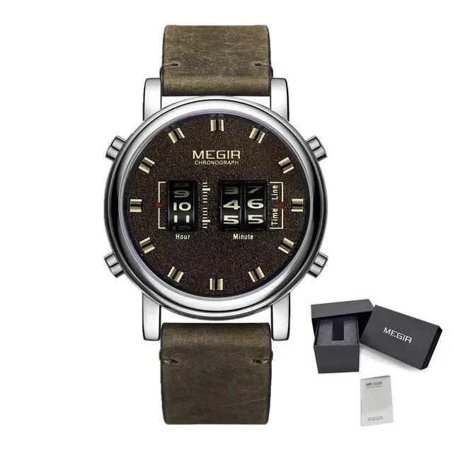 MEGIR Roller Pointer Watches for Men Fashion Luxury Military Sport Watch Leather Strap Quartz Wristwatch Clock Relogio Mascilino 2137 by MEGIR WATCH GROUP