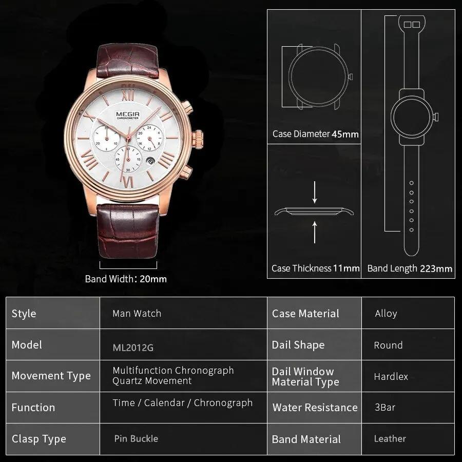 MEGIR Brown Retro Sports Quartz Men's Watches Large Dial Chronograph Clock Fashion Multifunctional Men Wrist Watch Montre Homme 2012 by MEGIR WATCH GROUP