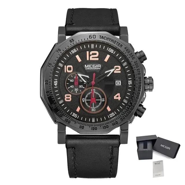 MEGIR Men's Sport Watch Large Dial Quartz Luminous Wristwatch Date Clock Fashion Relogio Masculino Leather Chronograph for Men 2048 by MEGIR WATCH GROUP