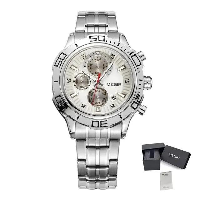 MEGIR Luxury Business Watch for Men Fashion Casual Clock Stainless Steel Calendar Luminous Chronograph Quartz Sport WristWatches 2019 by MEGIR WATCH GROUP