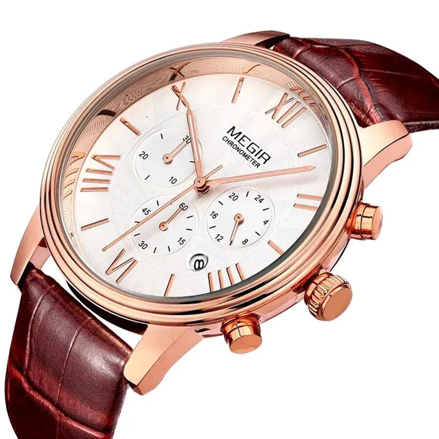 MEGIR Brown Retro Sports Quartz Men's Watches Large Dial Chronograph Clock Fashion Multifunctional Men Wrist Watch Montre Homme 2012 by MEGIR WATCH GROUP