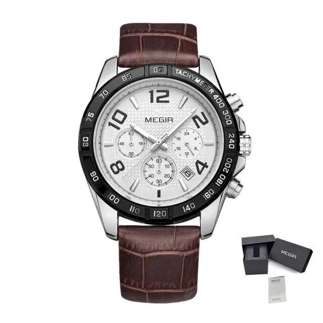 MEGIR Men Watch Top Brand Luxury Quartz Watches Waterproof Calendar Sport Wristwatch Leather Man Clock Chronograph Reloj Hombre 2014 by MEGIR WATCH GROUP