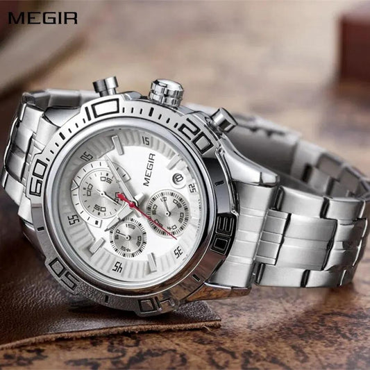 MEGIR Luxury Business Watch for Men Fashion Casual Clock Stainless Steel Calendar Luminous Chronograph Quartz Sport WristWatches 2019 by MEGIR WATCH GROUP