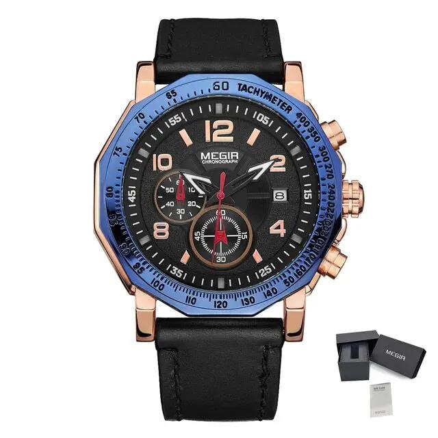 MEGIR Men's Sport Watch Large Dial Quartz Luminous Wristwatch Date Clock Fashion Relogio Masculino Leather Chronograph for Men 2048 by MEGIR WATCH GROUP