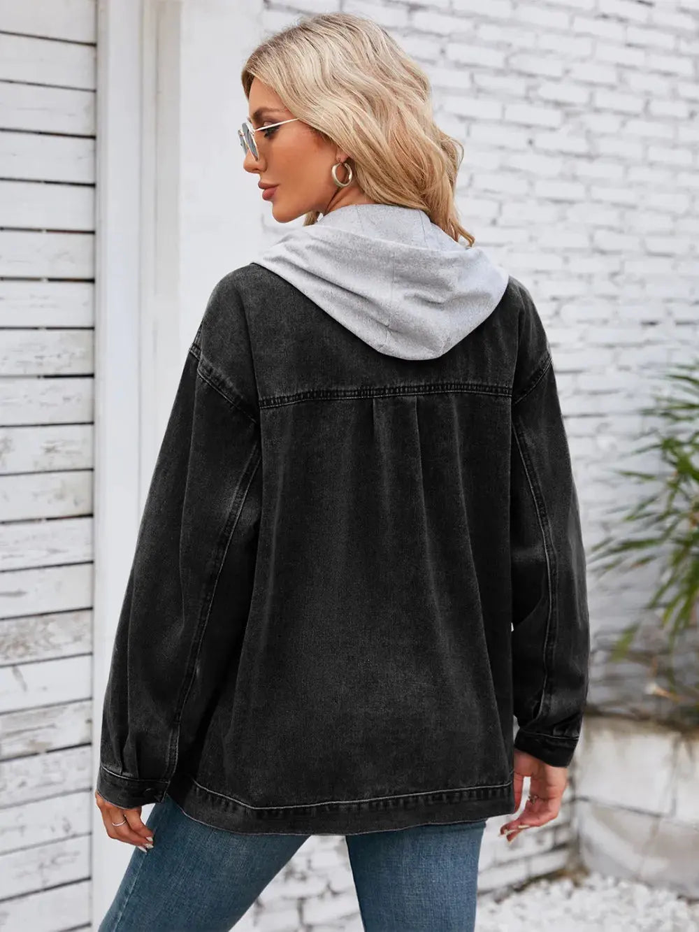 Pocketd Button Up Detachable Hooded Denim Jacket by Partner Label