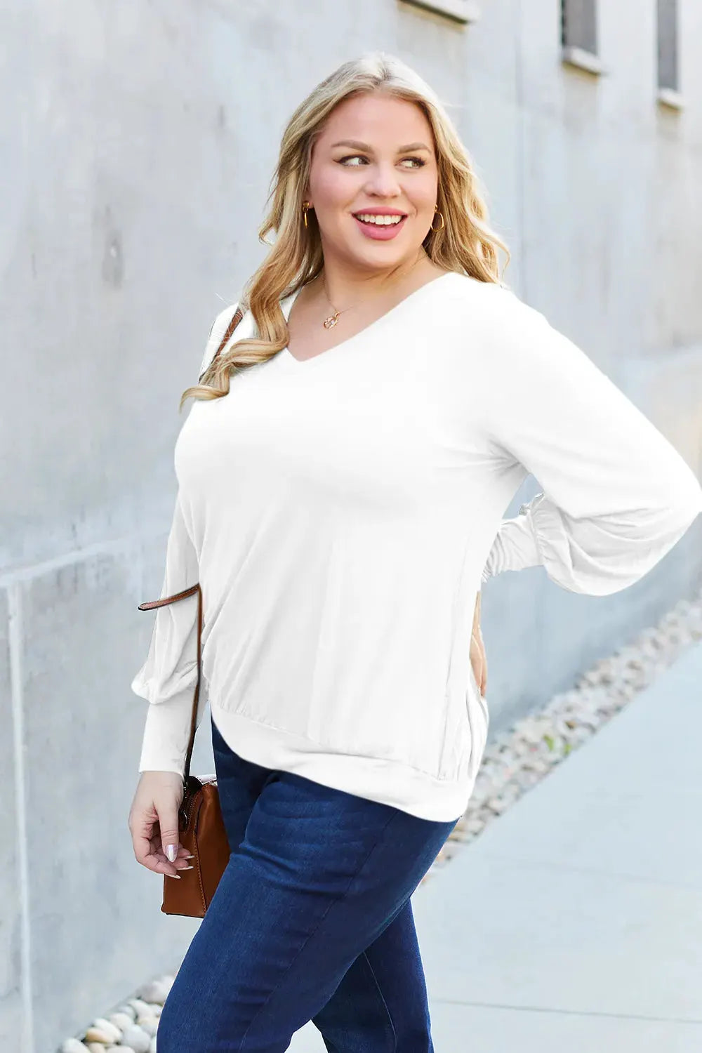 Basic Bae Full Size V-Neck Lantern Sleeve Top by Basic Bae