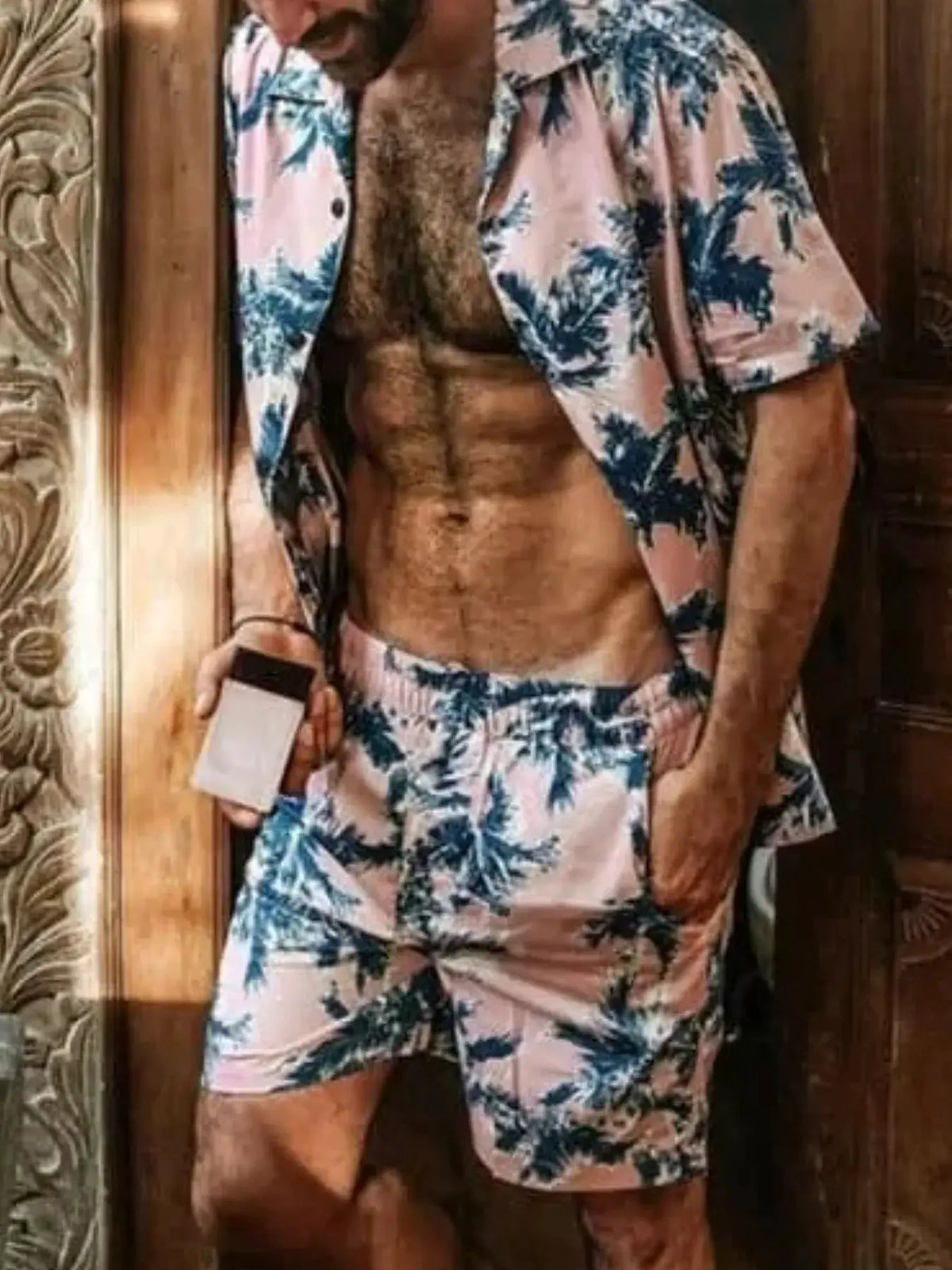 Men's Full Size Tropical Print Hawaiian Style Top and Shorts Set Plus Size by Trendsi