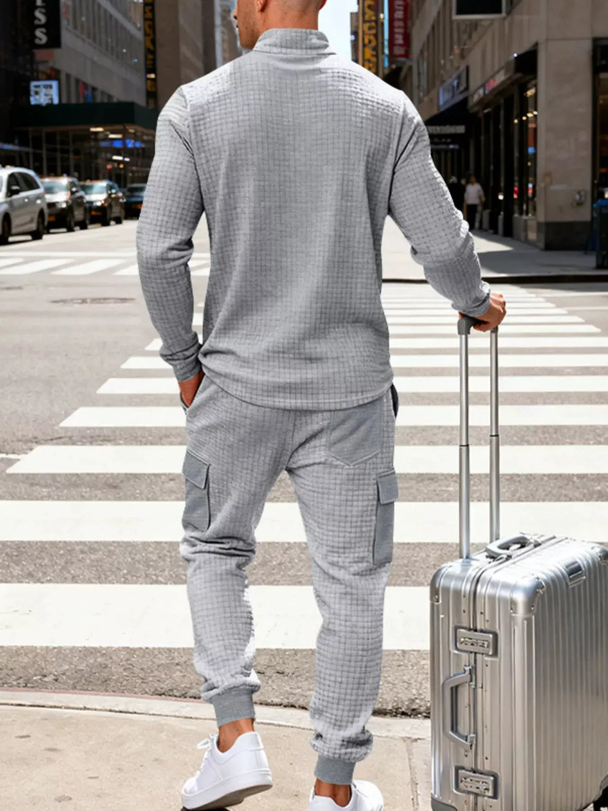 Men's Full Size Quarter-Zip Top and Cargo Joggers Set Plus Size by Trendsi