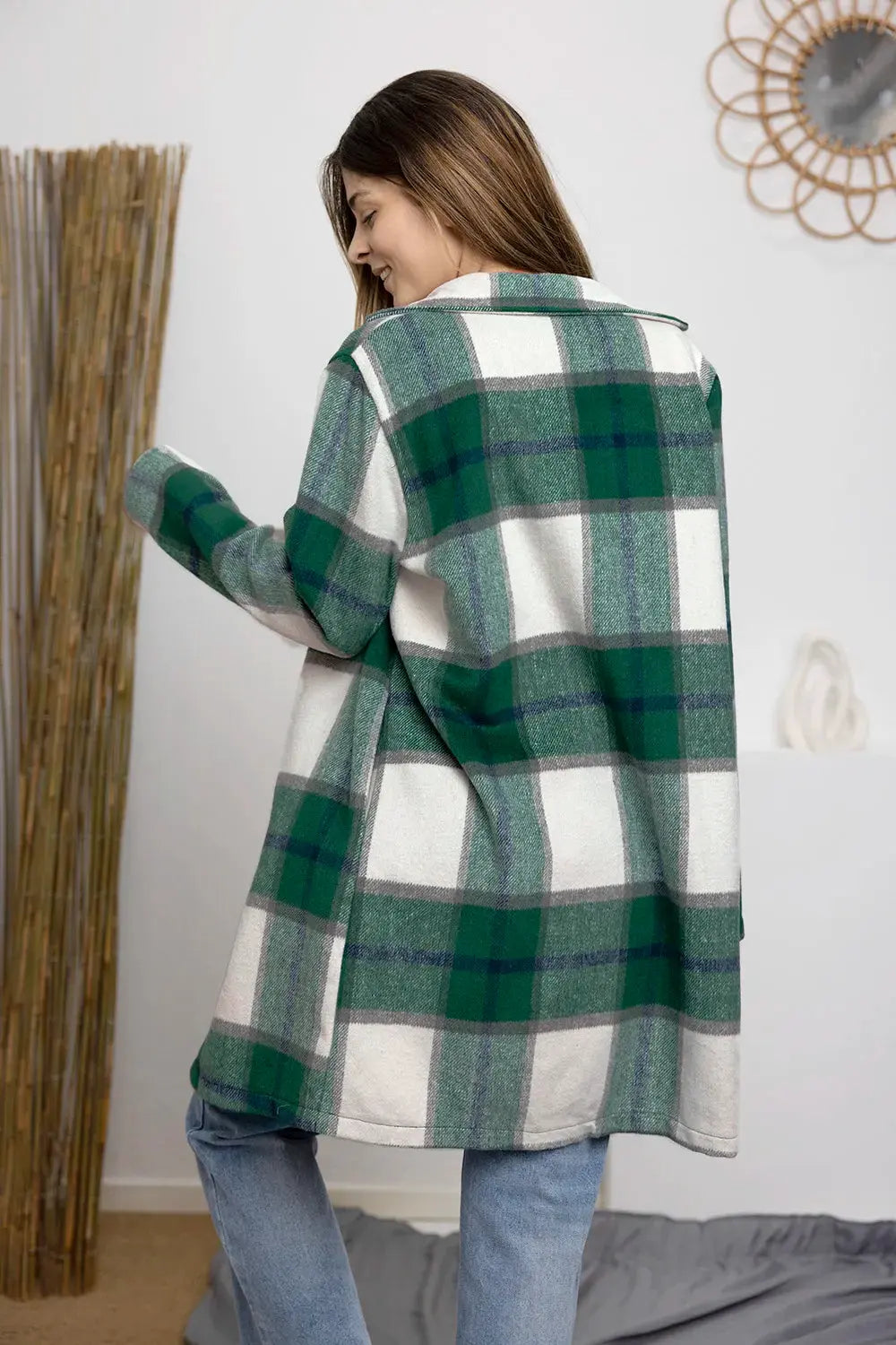 Double Take Full Size Plaid Button Up Lapel Collar Coat by Double Take