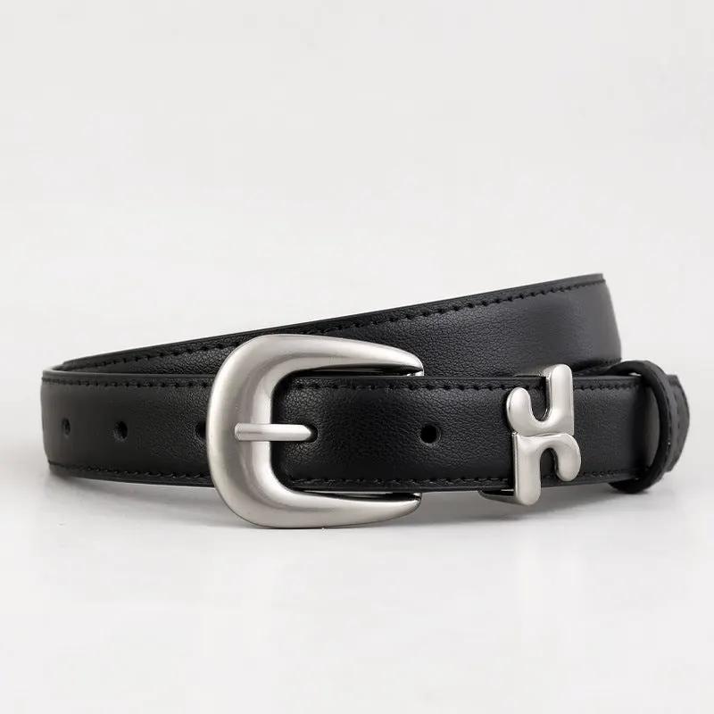 Leather Belt with Stylish H-Shaped Buckle by Trendsi