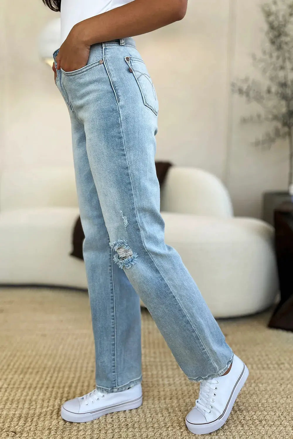Judy Blue Full Size High Waist Distressed Straight Jeans by Judy Blue