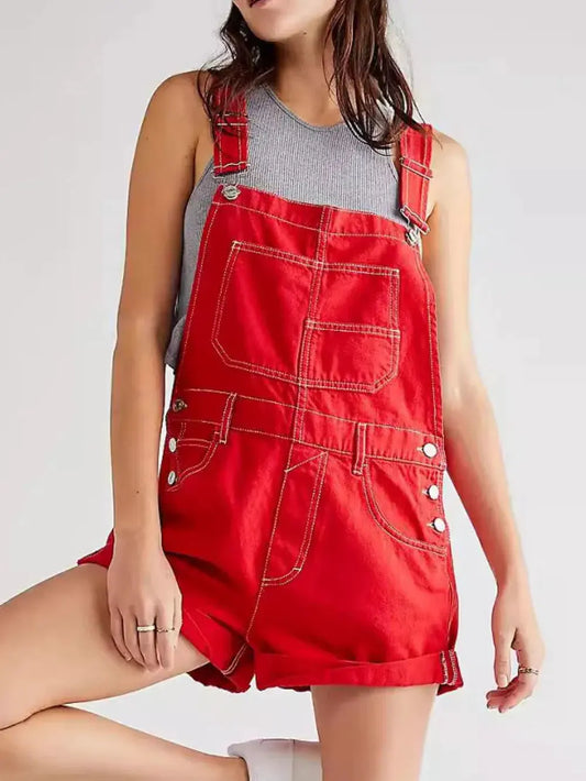 Wide Strap Square Neck Denim Overalls by Partner Labels