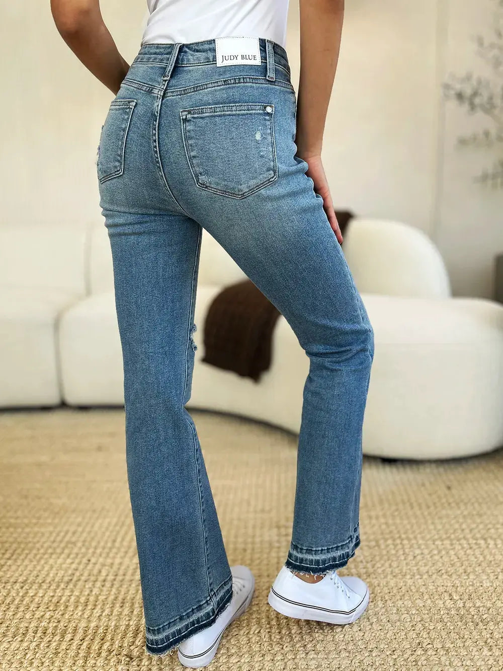 Judy Blue Full Size Mid Rise Destroyed Hem Distressed Jeans by Judy Blue