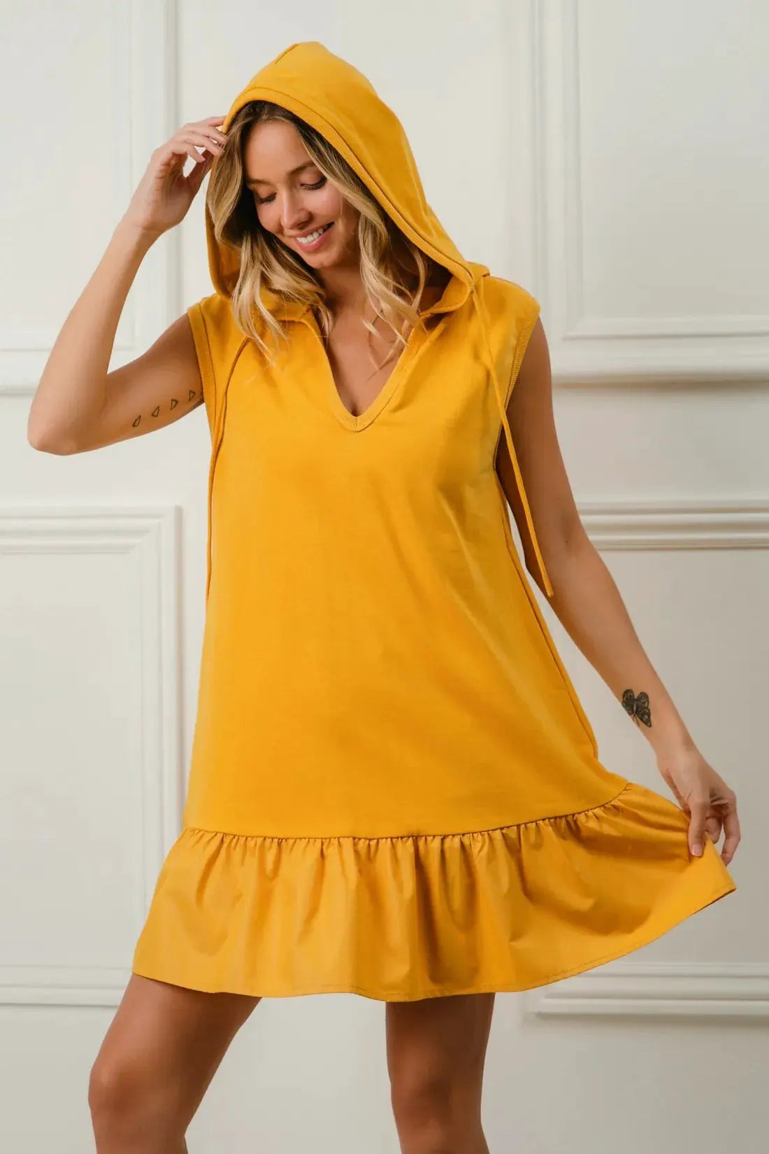 BiBi Ruffled French Terry Hooded Dress by BiBi