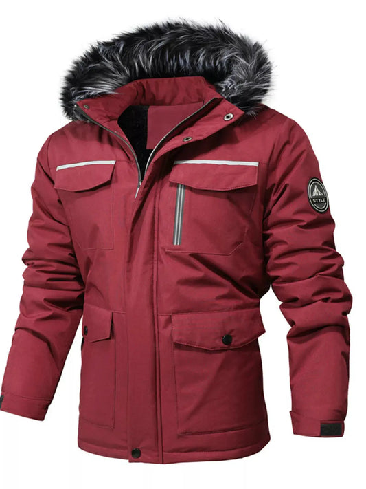 Men's Plus Size Fur Hooded Winter Parka Coat by Partner Label
