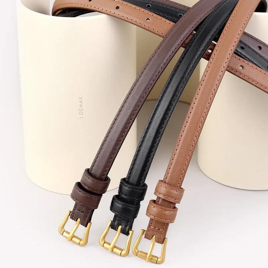 Skinny Leather Belt with Golden Buckle by Trendsi