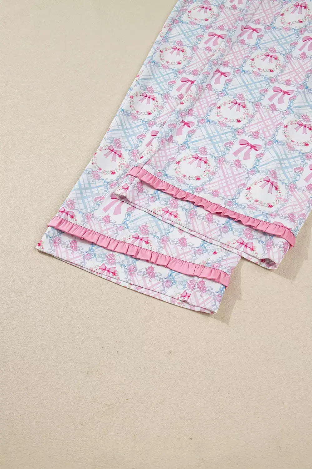 Wreath Pattern Christmas Tied Front Long Sleeve 2pcs Pajama Set by Partner Label
