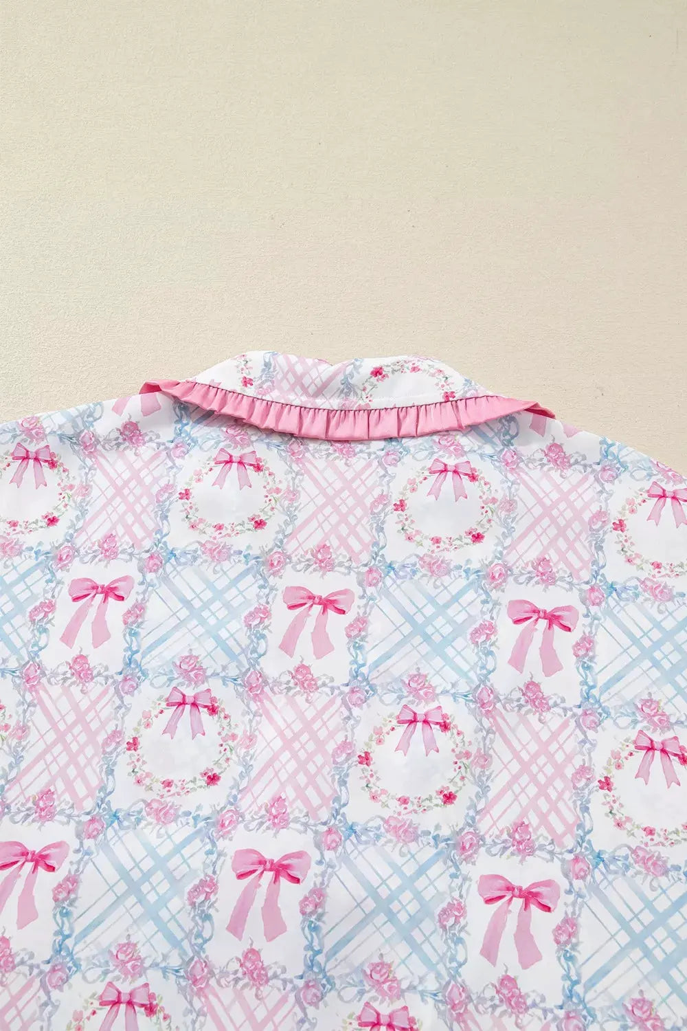 Wreath Pattern Christmas Tied Front Long Sleeve 2pcs Pajama Set by Partner Label