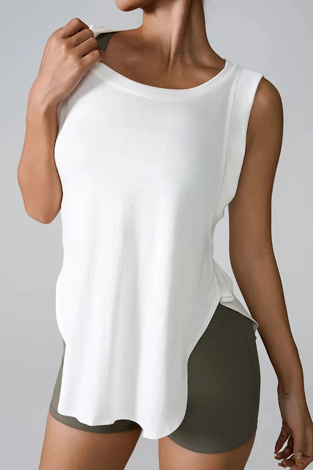 Slit Round Neck Active Tank by Partner Label