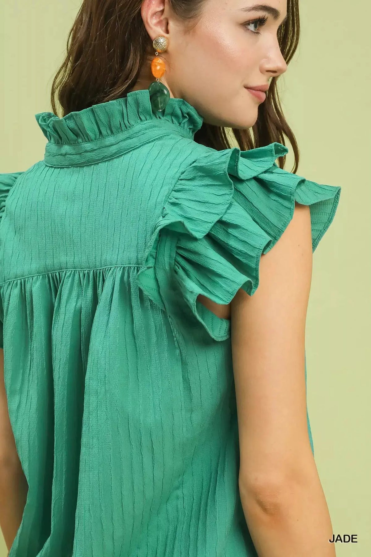 Umgee Ruffle Sleeve Textured Babydoll Blouse by Umgee