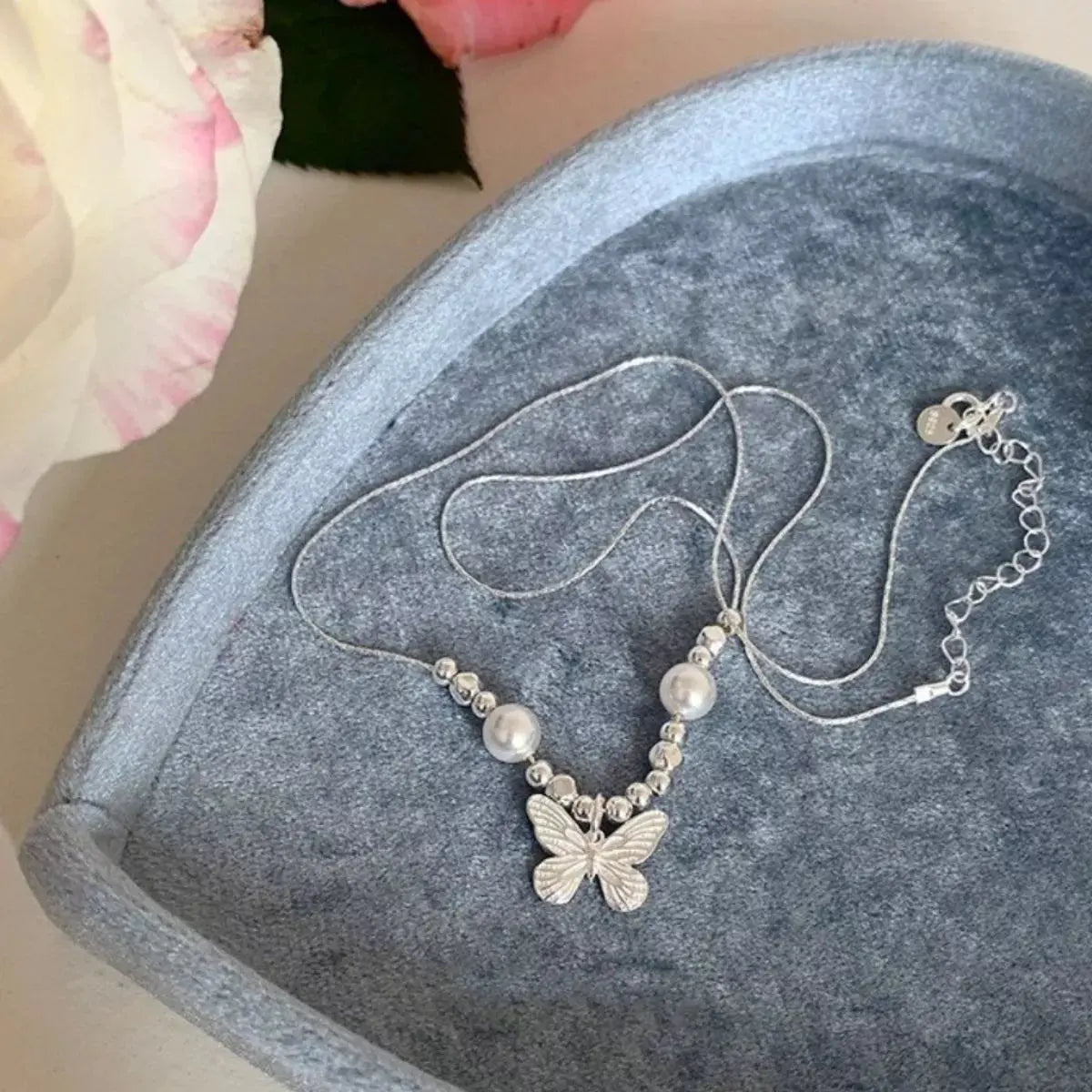 Butterfly Pearl Pendant Necklace by Partner Labels