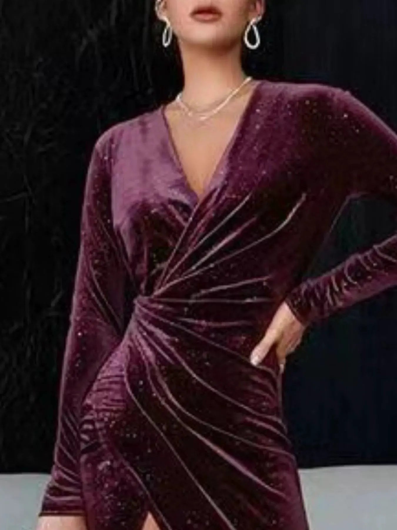 Velvet Ruched Slit Midi Dress by Equanimity Essence