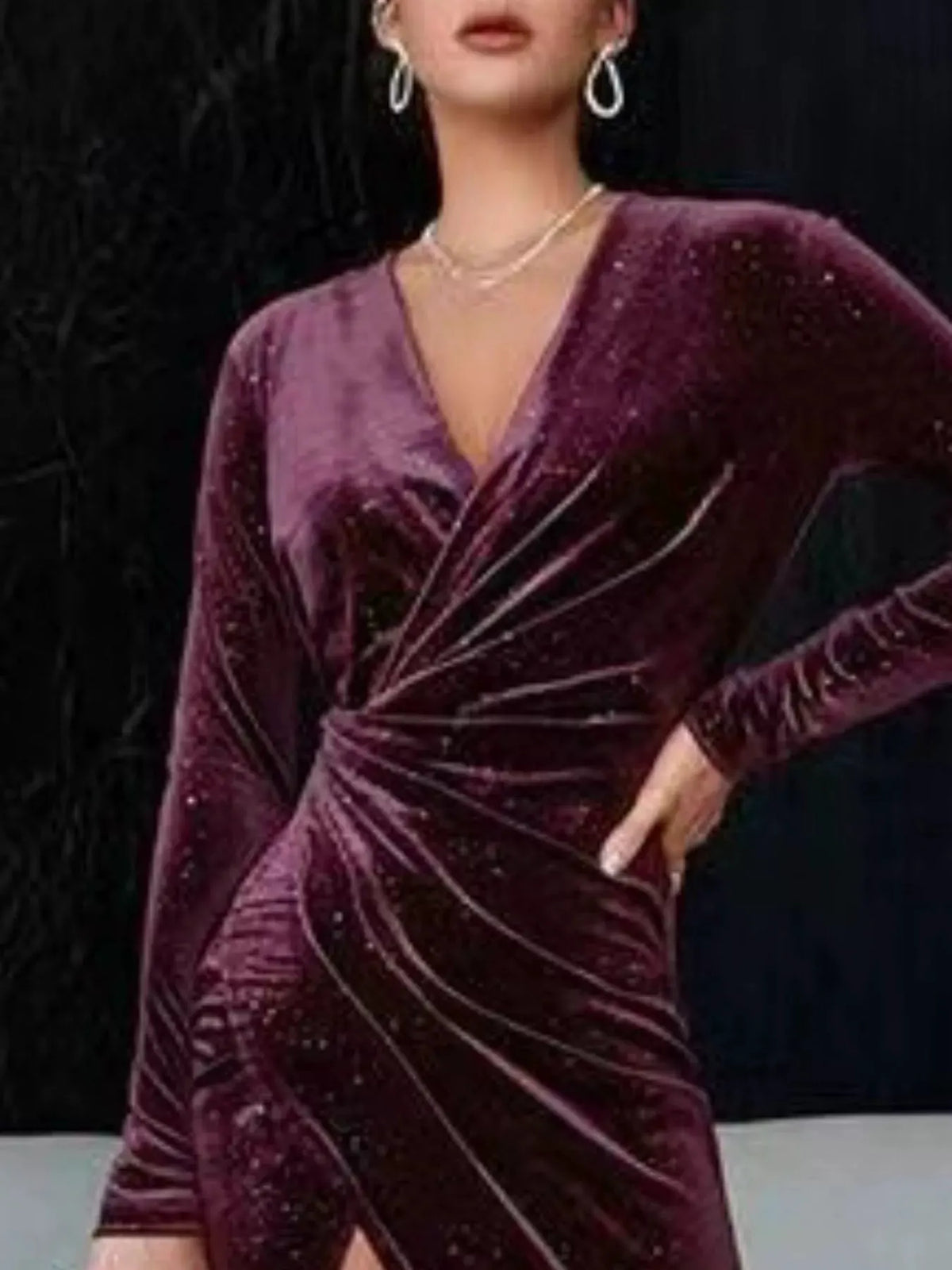 Velvet Ruched Slit Midi Dress by Equanimity Essence