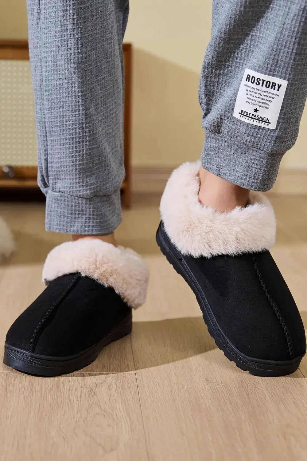Faux Fur Round Toe Platform Slippers by Partner Label