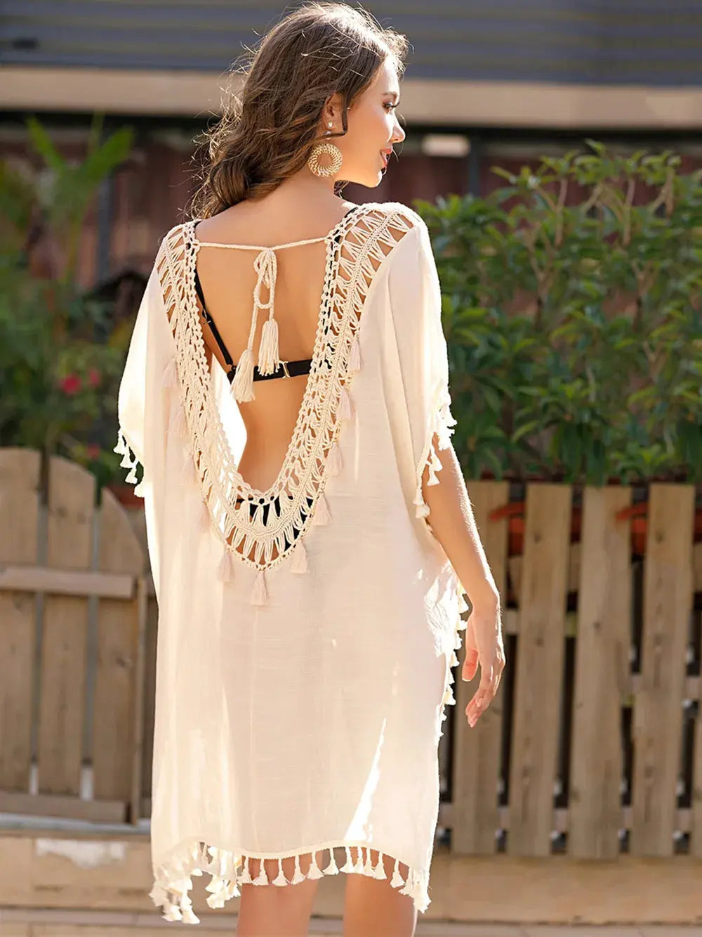 Tassel Cutout Half Sleeve Cover-Up by Partner Labels