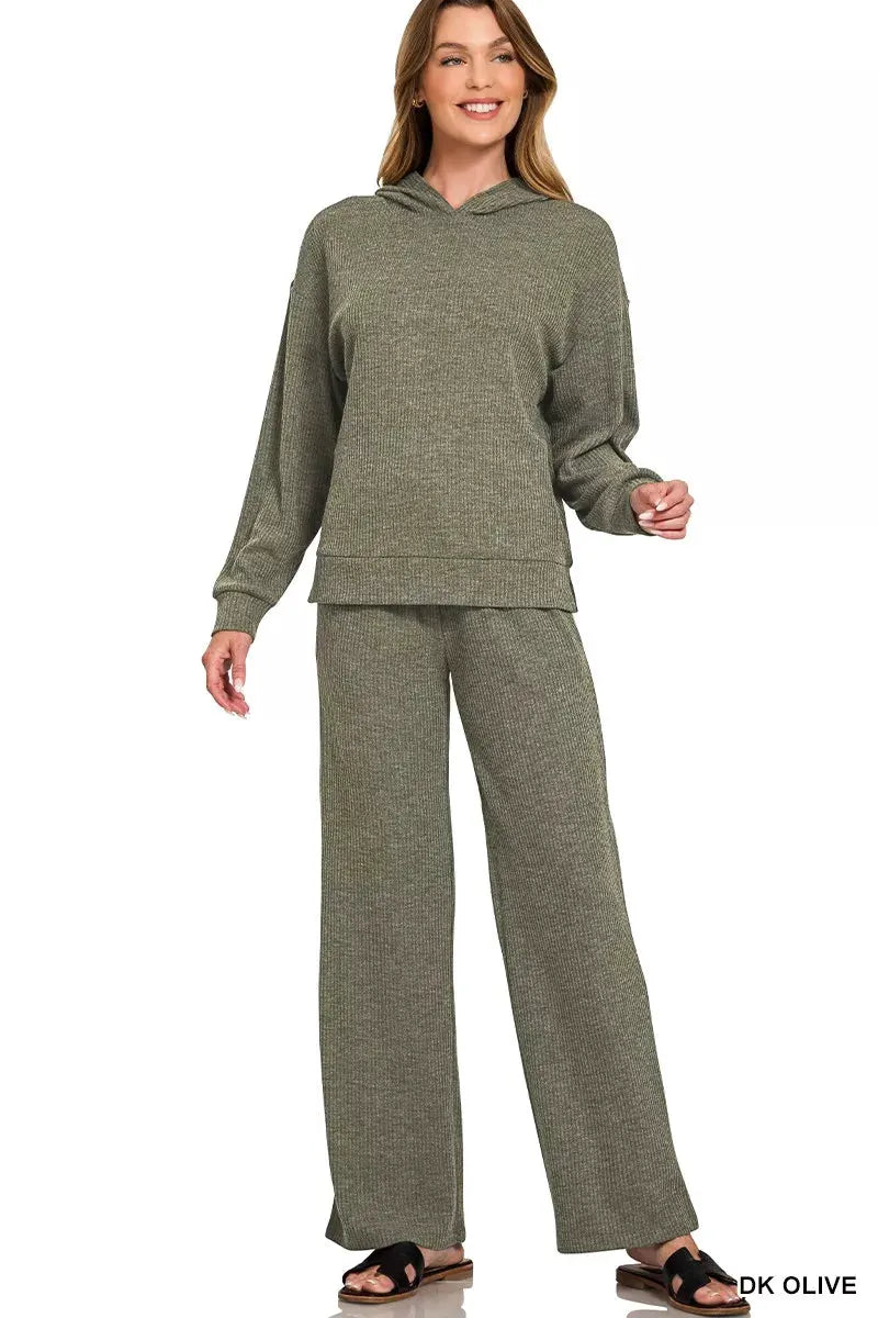Zenana Ribbed Long Sleeve Hoodie by Zenana